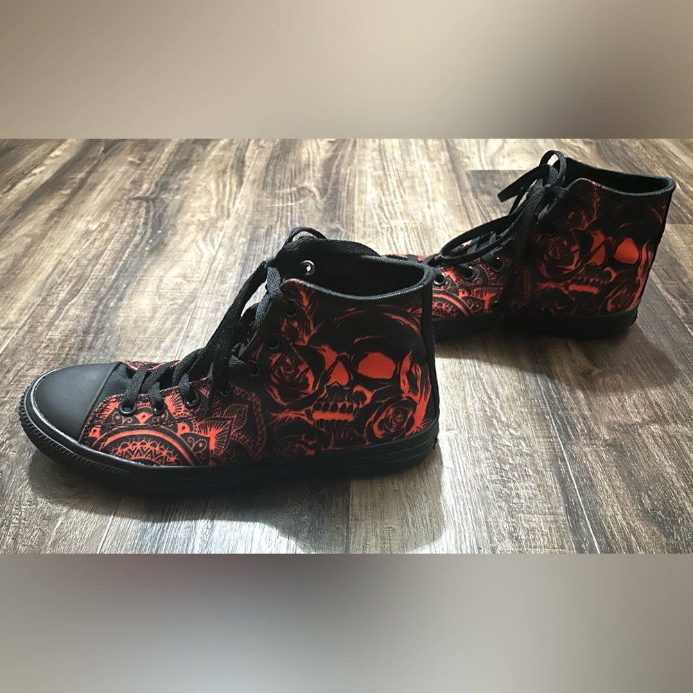 RAAD Red Skull Black Mandala High Top Sneakers Shoes,M7 W8.5 Urban Skate Grunge